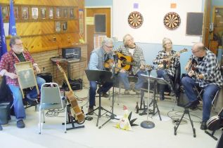 members of the band Pickled Chicken of Denbigh, l-r guest Dave (Maytag), Joe Grant, Peter Chess, Susan Fraser, and Mark Rowe performed at the Arden Legion fundraiser on March 8